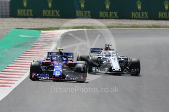 World © Octane Photographic Ltd. Formula 1 – Spanish GP - Practice 2. Scuderia Toro Rosso STR13 – Pierre Gasly and Alfa Romeo Sauber F1 Team C37 – Marcus Ericsson. Circuit de Barcelona-Catalunya, Spain. Friday 11th May 2018.