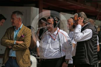 World © Octane Photographic Ltd. Formula 1 - Spanish GP - Saturday Practice 3. Sheikh Mohammed bin Essa Al Khalifa, CEO of the Bahrain Economic Development Board and Martin Whitmarsh. Circuit de Barcelona-Catalunya, Spain. Saturday 12th May 2018.