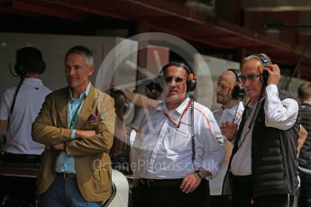 World © Octane Photographic Ltd. Formula 1 - Spanish GP - Saturday Practice 3. Sheikh Mohammed bin Essa Al Khalifa, CEO of the Bahrain Economic Development Board and Martin Whitmarsh. Circuit de Barcelona-Catalunya, Spain. Saturday 12th May 2018.