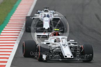 World © Octane Photographic Ltd. Formula 1 – Spanish GP - Saturday Qualifying. Alfa Romeo Sauber F1 Team C37 – Charles Leclerc and Williams Martini Racing FW41 – Lance Stroll. Circuit de Barcelona-Catalunya, Spain. Saturday 12th May 2018.