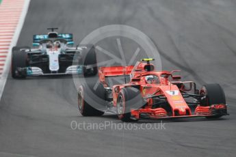 World © Octane Photographic Ltd. Formula 1 – Spanish GP - Saturday Qualifying. Scuderia Ferrari SF71-H – Kimi Raikkonen and Mercedes AMG Petronas Motorsport AMG F1 W09 EQ Power+ - Lewis Hamilton. Circuit de Barcelona-Catalunya, Spain. Saturday 12th May 2018.