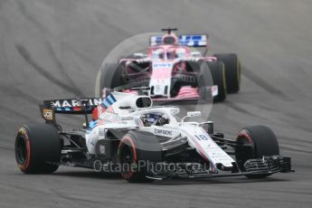 World © Octane Photographic Ltd. Formula 1 – Spanish GP - Saturday Qualifying. Williams Martini Racing FW41 – Lance Stroll and Sahara Force India VJM11 - Sergio Perez. Circuit de Barcelona-Catalunya, Spain. Saturday 12th May 2018.