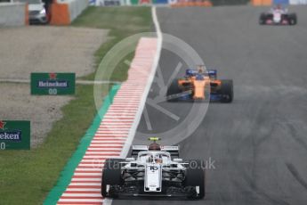 World © Octane Photographic Ltd. Formula 1 – Spanish GP - Saturday Qualifying. Alfa Romeo Sauber F1 Team C37 – Charles Leclerc, McLaren MCL33 – Fernando Alonso and Sahara Force India VJM11 - Sergio Perez. Circuit de Barcelona-Catalunya, Spain. Saturday 12th May 2018.