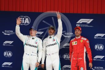 World © Octane Photographic Ltd. Formula 1 – Spanish GP - Saturday Qualifying. Mercedes AMG Petronas Motorsport AMG F1 W09 EQ Power+ - Lewis Hamilton and Valtteri Bottas and Scuderia Ferrari SF71-H – Sebastian Vettel. Circuit de Barcelona-Catalunya, Spain. Saturday 12th May 2018.