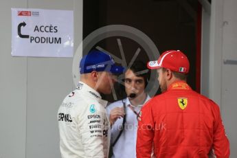 World © Octane Photographic Ltd. Formula 1 – Spanish GP - Saturday Qualifying. Mercedes AMG Petronas Motorsport AMG F1 W09 EQ Power+ - Valtteri Bottas and Scuderia Ferrari SF71-H – Sebastian Vettel. Circuit de Barcelona-Catalunya, Spain. Saturday 12th May 2018.
