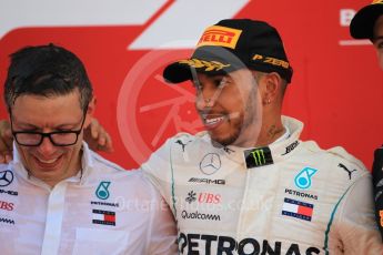 World © Octane Photographic Ltd. Formula 1 – Spanish GP - Sunday Podium. Mercedes AMG Petronas Motorsport AMG F1 W09 EQ Power+ - Lewis Hamilton (1st) with Peter Bonnington – Race Engineer. Circuit de Barcelona-Catalunya, Spain. Sunday 13th May 2018.