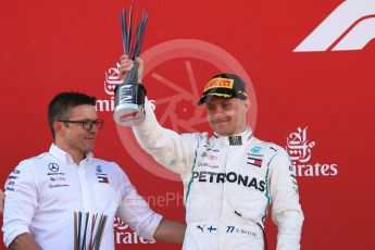 World © Octane Photographic Ltd. Formula 1 – Spanish GP - Sunday Podium. Mercedes AMG Petronas Motorsport AMG F1 W09 EQ Power+ - Valtteri Bottas (2nd) with Peter Bonnington – Race Engineer. Circuit de Barcelona-Catalunya, Spain. Sunday 13th May 2018.