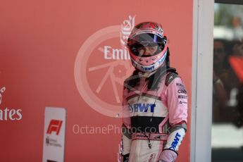 World © Octane Photographic Ltd. Formula 1 – Spanish GP - Sunday Parc Ferme. Sahara Force India VJM11 - Sergio Perez. Circuit de Barcelona-Catalunya, Spain. Sunday 13th May 2018.