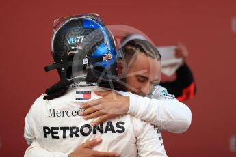 World © Octane Photographic Ltd. Formula 1 – Spanish GP - Sunday Parc Ferme. Mercedes AMG Petronas Motorsport AMG F1 W09 EQ Power+ - Lewis Hamilton and Valtteri Bottas. Circuit de Barcelona-Catalunya, Spain. Sunday 13th May 2018.