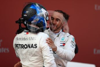 World © Octane Photographic Ltd. Formula 1 – Spanish GP - Sunday Parc Ferme. Mercedes AMG Petronas Motorsport AMG F1 W09 EQ Power+ - Lewis Hamilton and Valtteri Bottas. Circuit de Barcelona-Catalunya, Spain. Sunday 13th May 2018.