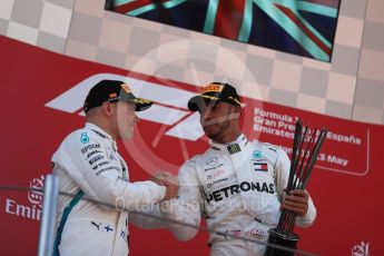 World © Octane Photographic Ltd. Formula 1 – Spanish GP - Sunday Podium. Mercedes AMG Petronas Motorsport AMG F1 W09 EQ Power+ - Valtteri Bottas (2nd) with Peter Bonnington, Race Engineer. Circuit de Barcelona-Catalunya, Spain. Sunday 13th May 2018.