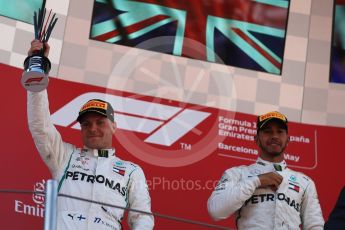 World © Octane Photographic Ltd. Formula 1 – Spanish GP - Sunday Podium. Mercedes AMG Petronas Motorsport AMG F1 W09 EQ Power+ - Lewis Hamilton (1st) and Valtteri Bottas (2nd). Circuit de Barcelona-Catalunya, Spain. Sunday 13th May 2018.