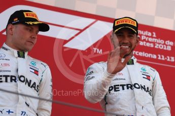 World © Octane Photographic Ltd. Formula 1 – Spanish GP - Sunday Podium. Mercedes AMG Petronas Motorsport AMG F1 W09 EQ Power+ - Lewis Hamilton (1st) and Valtteri Bottas (2nd). Circuit de Barcelona-Catalunya, Spain. Sunday 13th May 2018.