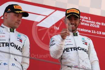 World © Octane Photographic Ltd. Formula 1 – Spanish GP - Sunday Podium. Mercedes AMG Petronas Motorsport AMG F1 W09 EQ Power+ - Lewis Hamilton (1st) and Valtteri Bottas (2nd). Circuit de Barcelona-Catalunya, Spain. Sunday 13th May 2018.
