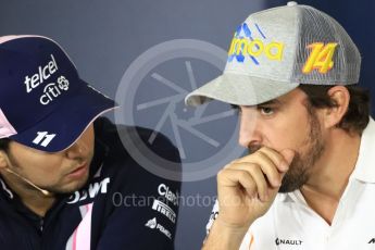 World © Octane Photographic Ltd. Formula 1 – Spanish GP - Thursday - Drivers Press Conference. Sahara Force India - Sergio Perez and McLaren – Fernando Alonso. Circuit de Barcelona-Catalunya, Spain. Thursday 10th May 2018.