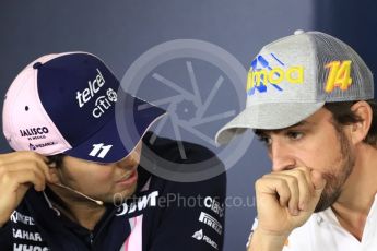 World © Octane Photographic Ltd. Formula 1 – Spanish GP - Thursday -  Drivers Press Conference. Sahara Force India - Sergio Perez and McLaren – Fernando Alonso. Circuit de Barcelona-Catalunya, Spain. Thursday 10th May 2018.