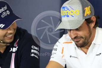 World © Octane Photographic Ltd. Formula 1 – Spanish GP - Thursday - Drivers Press Conference. Sahara Force India - Sergio Perez and McLaren – Fernando Alonso. Circuit de Barcelona-Catalunya, Spain. Thursday 10th May 2018.