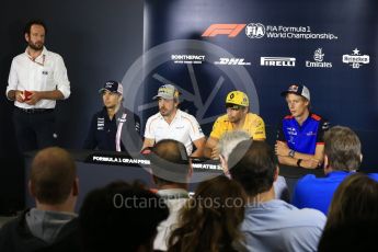 World © Octane Photographic Ltd. Formula 1 – Spanish GP - Thursday Drivers Press Conference. McLaren – Fernando Alonso, Scuderia Toro Rosso – Brendon Hartley, Sahara Force India - Sergio Perez and Renault Sport F1 Team – Carlos Sainz. Circuit de Barcelona-Catalunya, Spain. Thursday 10th May 2018.