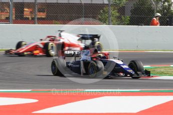 World © Octane Photographic Ltd. FIA Formula 2 (F2) – Spanish GP - Qualifying . Trident - Arjun Maini and Prema Powerteam - Sean Gelael. . Circuit de Barcelona-Catalunya, Spain. Friday 11th May 2018.