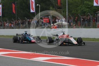 World © Octane Photographic Ltd. FIA Formula 2 (F2) – Spanish GP - Race1. Campos Vexatec Racing - Luca Ghiotto and DAMS - Alexander Albon. Circuit de Barcelona-Catalunya, Spain. Saturday 12th May 2018.