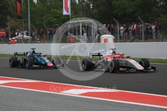 World © Octane Photographic Ltd. FIA Formula 2 (F2) – Spanish GP - Race1. Campos Vexatec Racing - Luca Ghiotto and DAMS - Alexander Albon. Circuit de Barcelona-Catalunya, Spain. Saturday 12th May 2018.