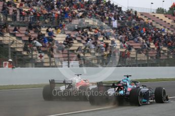 World © Octane Photographic Ltd. FIA Formula 2 (F2) – Spanish GP - Race1. Campos Vexatec Racing - Luca Ghiotto and DAMS - Alexander Albon. Circuit de Barcelona-Catalunya, Spain. Saturday 12th May 2018.