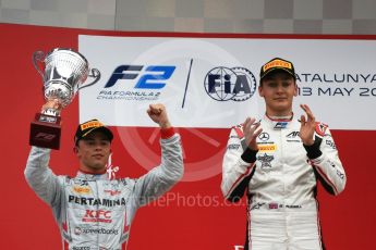 World © Octane Photographic Ltd. FIA Formula 2 (F2) – Spanish GP - Race1. ART Grand Prix - George Russell and Prema Powerteam - Nyck de Vries. Circuit de Barcelona-Catalunya, Spain. Saturday 12th May 2018.