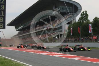 World © Octane Photographic Ltd. GP3 – Spanish GP – Race 1. Race start, lap 1. Circuit de Barcelona-Catalunya, Spain. Saturday 12th May 2018.