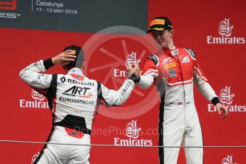World © Octane Photographic Ltd. GP3 – Spanish GP – Race 1. ART Grand Prix - Callum Illot and Anthoine Hubert. Circuit de Barcelona-Catalunya, Spain. Saturday 12th May 2018.