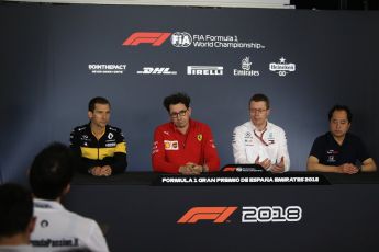 World © Octane Photographic Ltd. Formula 1 - Spanish GP – Friday Team Press Conference. Mattia Binotto – Chief Technical Officer - Scuderia Ferrari, Andy Cowell - Managing Director of Mercedes AMG High Performance Powertrains, Remi Taffin– Engine Technical Director at Renault Sport Formula 1 Team and Toyoharu Tanabe – Honda R & D Europe UK F1. Circuit de Barcelona-Catalunya, Spain. Friday 11th May 2018.