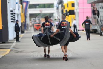 World © Octane Photographic Ltd. Formula 1 – Spanish GP - Thursday Setup. Aston Martin Red Bull Racing TAG Heuer RB14 – New floor arrival. Circuit de Barcelona-Catalunya, Spain. Thursday 10th May 2018.