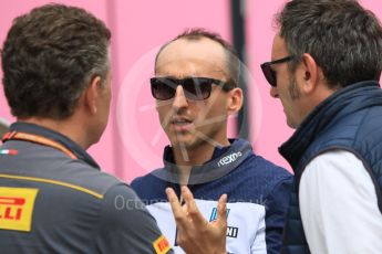 World © Octane Photographic Ltd. Formula 1 – Spanish GP - Thursday Setup. Williams Martini Racing FW41 – Robert Kubica and Mario Isola – Pirelli Head of Car Racing. Circuit de Barcelona-Catalunya, Spain. Thursday 10th May 2018.