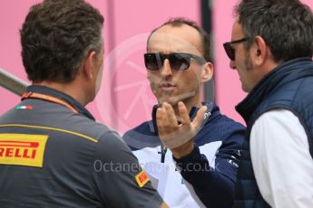 World © Octane Photographic Ltd. Formula 1 – Spanish GP - Thursday Setup. Williams Martini Racing FW41 – Robert Kubica and Mario Isola – Pirelli Head of Car Racing. Circuit de Barcelona-Catalunya, Spain. Thursday 10th May 2018.