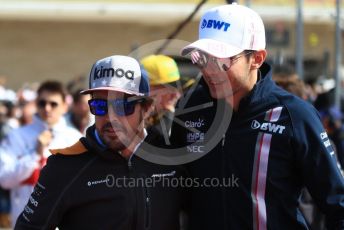 World © Octane Photographic Ltd. Formula 1 – United States GP - Drivers Parade. Racing Point Force India VJM11 - Esteban Ocon and McLaren MCL33 – Fernando Alonso. Circuit of the Americas (COTA), USA. Sunday 21st October 2018.