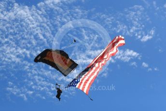 World © Octane Photographic Ltd. Formula 1 – United States GP - Grid. Parachuter. Circuit of the Americas (COTA), USA. Sunday 21st October 2018.