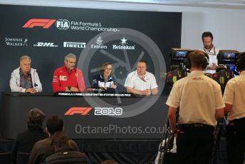 World © Octane Photographic Ltd. Formula 1 - United States GP - Friday FIA Team. Maurizio Arrivabene – Managing Director and Team Principal of Scuderia Ferrari, Zak Brown - Executive Director of McLaren Technology Group, Gene Haas  - Founder and Chairman of Haas F1 Team and Claire Williams - Deputy Team Principal of Williams Martini Racing.. Circuit of the Americas (COTA), USA. Friday 18th October 2018.