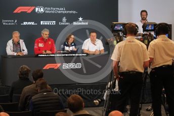 World © Octane Photographic Ltd. Formula 1 - United States GP - Friday FIA Team. Maurizio Arrivabene – Managing Director and Team Principal of Scuderia Ferrari, Zak Brown - Executive Director of McLaren Technology Group, Gene Haas  - Founder and Chairman of Haas F1 Team and Claire Williams - Deputy Team Principal of Williams Martini Racing.. Circuit of the Americas (COTA), USA. Friday 18th October 2018.