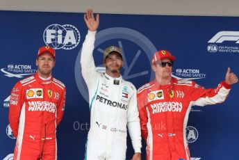 World © Octane Photographic Ltd. Formula 1 – United States GP – Qualifying. Mercedes AMG Petronas Motorsport AMG F1 W09 EQ Power+ - Lewis Hamilton, Scuderia Ferrari SF71-H – Kimi Raikkonen and Sebastian Vettel. Circuit of the Americas (COTA), USA. Saturday 20th October 2018.