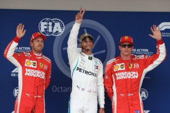 World © Octane Photographic Ltd. Formula 1 – United States GP – Qualifying. Mercedes AMG Petronas Motorsport AMG F1 W09 EQ Power+ - Lewis Hamilton, Scuderia Ferrari SF71-H – Kimi Raikkonen and Sebastian Vettel. Circuit of the Americas (COTA), USA. Saturday 20th October 2018.