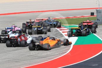 World © Octane Photographic Ltd. Formula 1 – United States GP - Race. Scuderia Ferrari SF71-H – Sebastian Vettel runs wide at turn 1. Circuit of the Americas (COTA), USA. Sunday 21st October 2018.