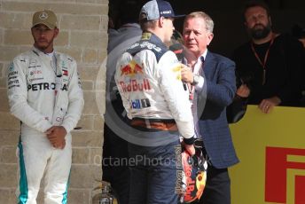 World © Octane Photographic Ltd. Formula 1 – United States GP - Race Podium. Aston Martin Red Bull Racing TAG Heuer RB14 – Max Verstappen. Circuit of the Americas (COTA), USA. Sunday 21st October 2018.