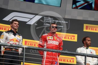 World © Octane Photographic Ltd. Formula 1 – United States GP - Podium. Scuderia Ferrari SF71-H – Kimi Raikkonen followed by Aston Martin Red Bull Racing TAG Heuer RB14 – Max Verstappen and Mercedes AMG Petronas Motorsport AMG F1 W09 EQ Power+ - Lewis Hamilton. Circuit of the Americas (COTA), USA. Sunday 21st October 2018.