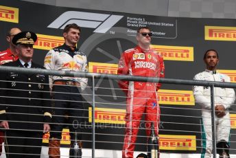 World © Octane Photographic Ltd. Formula 1 – United States GP - Podium. Scuderia Ferrari SF71-H – Kimi Raikkonen followed by Aston Martin Red Bull Racing TAG Heuer RB14 – Max Verstappen and Mercedes AMG Petronas Motorsport AMG F1 W09 EQ Power+ - Lewis Hamilton. Circuit of the Americas (COTA), USA. Sunday 21st October 2018.