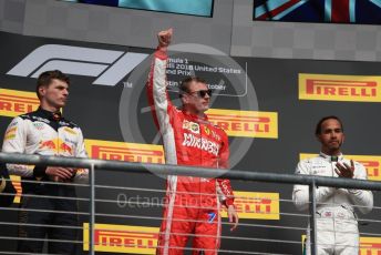 World © Octane Photographic Ltd. Formula 1 – United States GP - Podium. Scuderia Ferrari SF71-H – Kimi Raikkonen followed by Aston Martin Red Bull Racing TAG Heuer RB14 – Max Verstappen and Mercedes AMG Petronas Motorsport AMG F1 W09 EQ Power+ - Lewis Hamilton. Circuit of the Americas (COTA), USA. Sunday 21st October 2018.