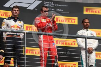 World © Octane Photographic Ltd. Formula 1 – United States GP - Podium. Scuderia Ferrari SF71-H – Kimi Raikkonen followed by Aston Martin Red Bull Racing TAG Heuer RB14 – Max Verstappen and Mercedes AMG Petronas Motorsport AMG F1 W09 EQ Power+ - Lewis Hamilton. Circuit of the Americas (COTA), USA. Sunday 21st October 2018.