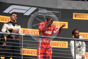 World © Octane Photographic Ltd. Formula 1 – United States GP - Podium. Scuderia Ferrari SF71-H – Kimi Raikkonen followed by Aston Martin Red Bull Racing TAG Heuer RB14 – Max Verstappen and Mercedes AMG Petronas Motorsport AMG F1 W09 EQ Power+ - Lewis Hamilton. Circuit of the Americas (COTA), USA. Sunday 21st October 2018.