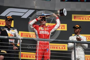 World © Octane Photographic Ltd. Formula 1 – United States GP - Podium. Scuderia Ferrari SF71-H – Kimi Raikkonen followed by Aston Martin Red Bull Racing TAG Heuer RB14 – Max Verstappen and Mercedes AMG Petronas Motorsport AMG F1 W09 EQ Power+ - Lewis Hamilton. Circuit of the Americas (COTA), USA. Sunday 21st October 2018.