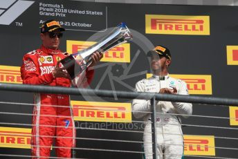 World © Octane Photographic Ltd. Formula 1 – United States GP - Podium. Scuderia Ferrari SF71-H – Kimi Raikkonen and Mercedes AMG Petronas Motorsport AMG F1 W09 EQ Power+ - Lewis Hamilton. Circuit of the Americas (COTA), USA. Sunday 21st October 2018.