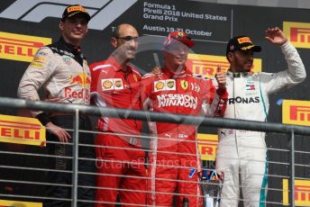 World © Octane Photographic Ltd. Formula 1 – United States GP - Podium. Scuderia Ferrari SF71-H – Kimi Raikkonen followed by Aston Martin Red Bull Racing TAG Heuer RB14 – Max Verstappen and Mercedes AMG Petronas Motorsport AMG F1 W09 EQ Power+ - Lewis Hamilton. Circuit of the Americas (COTA), USA. Sunday 21st October 2018.