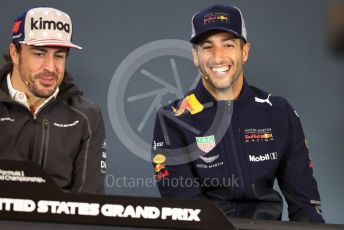 World © Octane Photographic Ltd. Formula 1 – United States GP - FIA Drivers’ Press Conference. Aston Martin Red Bull Racing TAG Heuer – Daniel Ricciardo and McLaren – Fernando Alonso. Circuit of the Americas (COTA), USA. Thursday 18th October 2018.
